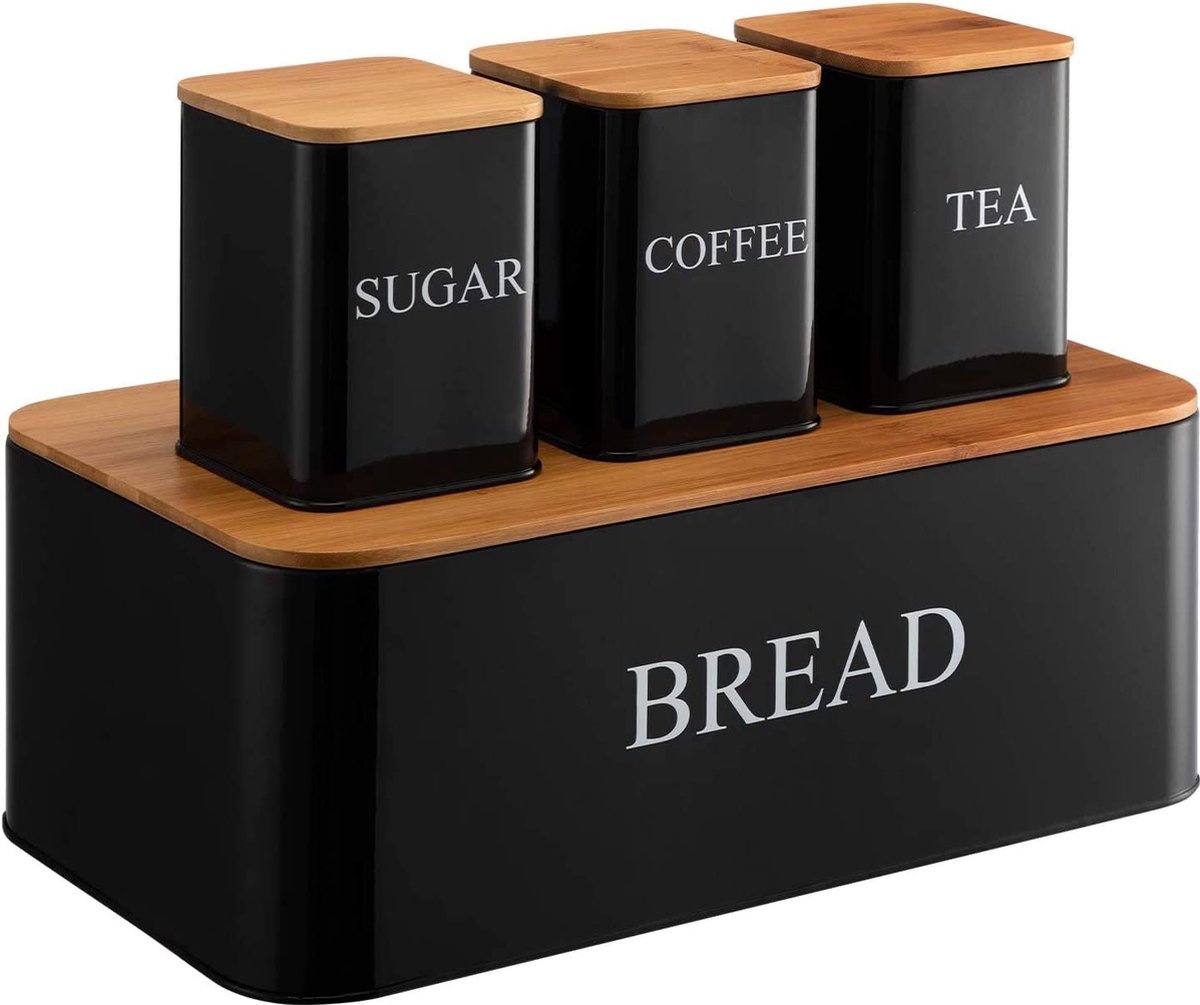 Boîte à Pain En Acier Inoxydable Avec Couvercle Roulant - 34x23x14 Cm - Grande Capacité - Décor De Cuisine Noir