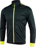 Zwarte Rogelli fietsjas met fluo-gele rits en manchetten. Zwart met fluo-gele details.