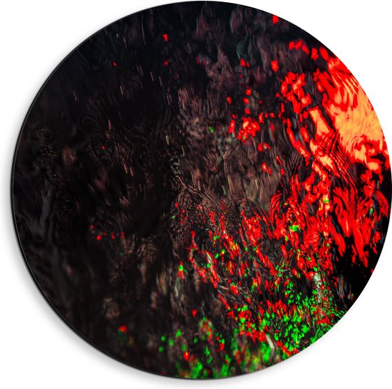 Dibond Muurcirkel - Foto van Rood en Groen Licht achter Glazen Wand - 40x40 cm Foto op Aluminium Muurcirkel (met ophangsysteem)