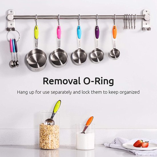 Ensemble de 10 tasses à mesurer en acier inoxydable - Tailles de tasses et cuillères - Empilables et emboîtables