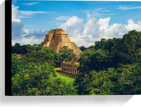 Canvas - ''Piramide van de Tovenaar'' Yucatan, Mexico - 40x30 cm Foto op Canvas Schilderij (Wanddecoratie op Canvas)