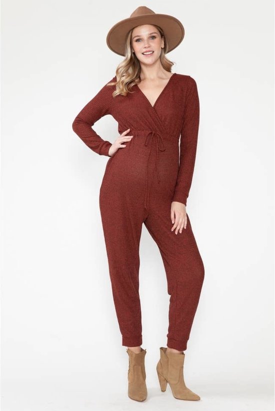 Querentia Maternity Jumpsuit V-neck Taupe maat S