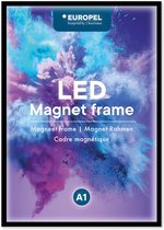 Europel posterlijst met magneet – Kliklijst – Wissellijst – A1– 59,4 x 84 cm – Zwart – LED verlichting – Incl. bevestigingsmateriaal