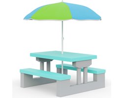 foto van Spielwerk Kinder Tuinset – Incl. Parasol UV-bescherming - Mint Grijs
