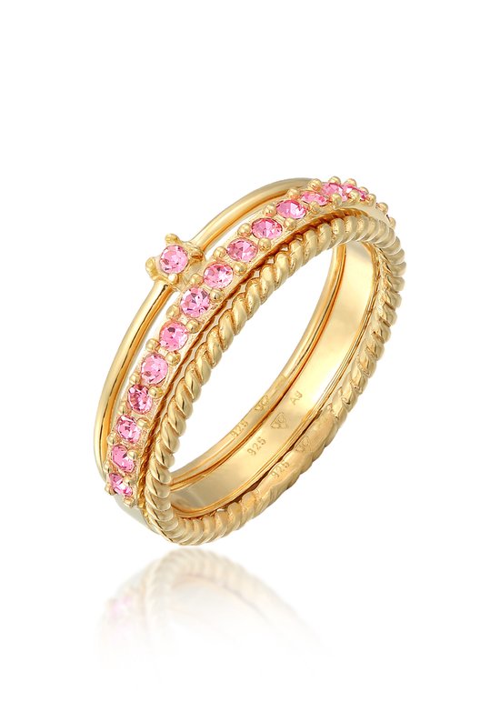 Elli Ring Ladies Set Multi-Color Sparkling with crystals Colorful en argent sterling 925 plaqué or