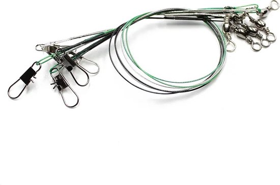 Onderlijnen - Stalen onderlijnen - 60 stuks - Gevlochten vislijn - Quick snap - Barrel wartel - Swivel - 15cm - 20cm - 25cm - 30cm - 0,5mm - 14kg - Groen - Vissen - Roofvissen van Presis — afbeelding 4