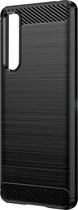 Geschikt voor Sony Xperia 5 IV Versterkt Soft Case met geborsteld effect zwart