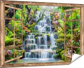 Gards Tuinposter Doorkijk Tropische Waterval in Thailand - 150x100 cm - Tuindoek - Tuindecoratie - Wanddecoratie buiten - Tuinschilderij