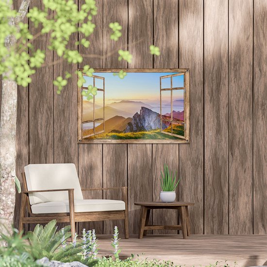 Gars Affiche de jardin Lever de soleil transparent à la Montagnes dans les Alpes - 90x60 cm - Toile jardin - Décoration de jardin - Décoration murale extérieur - Tableau jardin