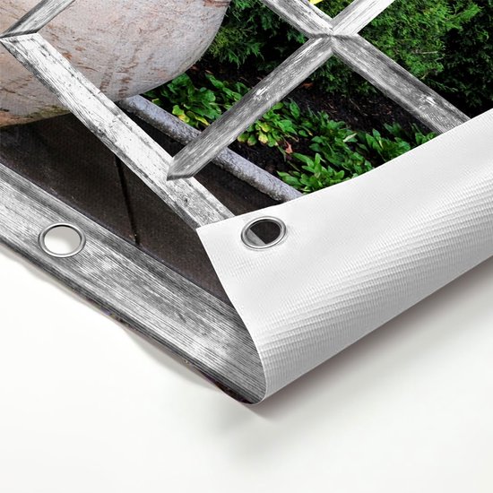 Gards Affiche de jardin Transparente Transparente avec Pots - 120x80 cm - Toile jardin - Décoration de jardin - Décoration murale extérieur - Tableau jardin