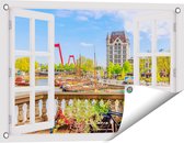 Gards Tuinposter Doorkijk Kleurrijke Oude Haven in Rotterdam - 60x40 cm - Tuindoek - Tuindecoratie - Wanddecoratie buiten - Tuinschilderij