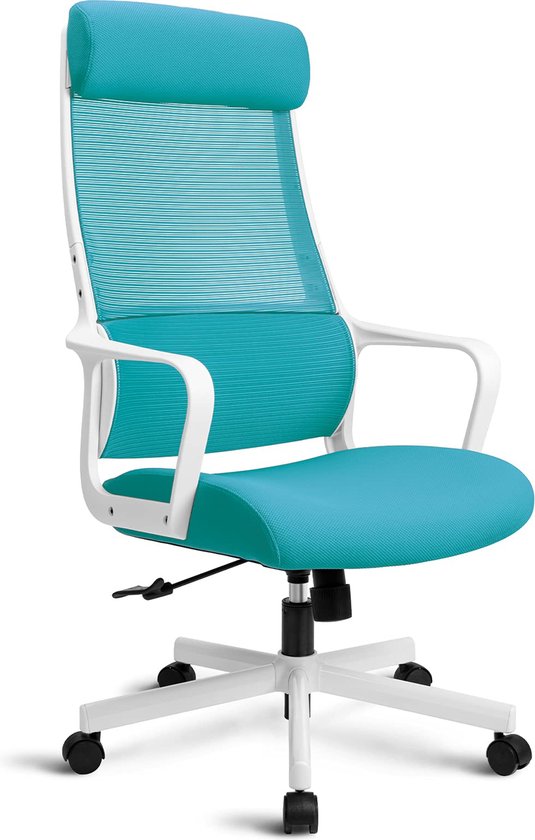 MELOKEA Ergonomische Bureaustoel Met Grote En Zachte Verstelbare Hoofdsteun Geintegreerde Lendensteun Draaistoel Met Hoogteverstelling En Kantelfunctie Tot 150 Kg Belastbaar Blauw