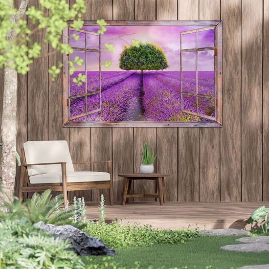 Gards Affiche de jardin Arbre Vert Transparent en Fleurs de Lavande - 150x100 cm - Toile jardin - Décoration de jardin - Décoration murale extérieur - Tableau jardin