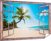 Gards Tuinposter Doorkijk Tropisch Strand en Zee in Sri Lanka - 180x120 cm - Tuindoek - Tuindecoratie - Wanddecoratie buiten - Tuinschilderij