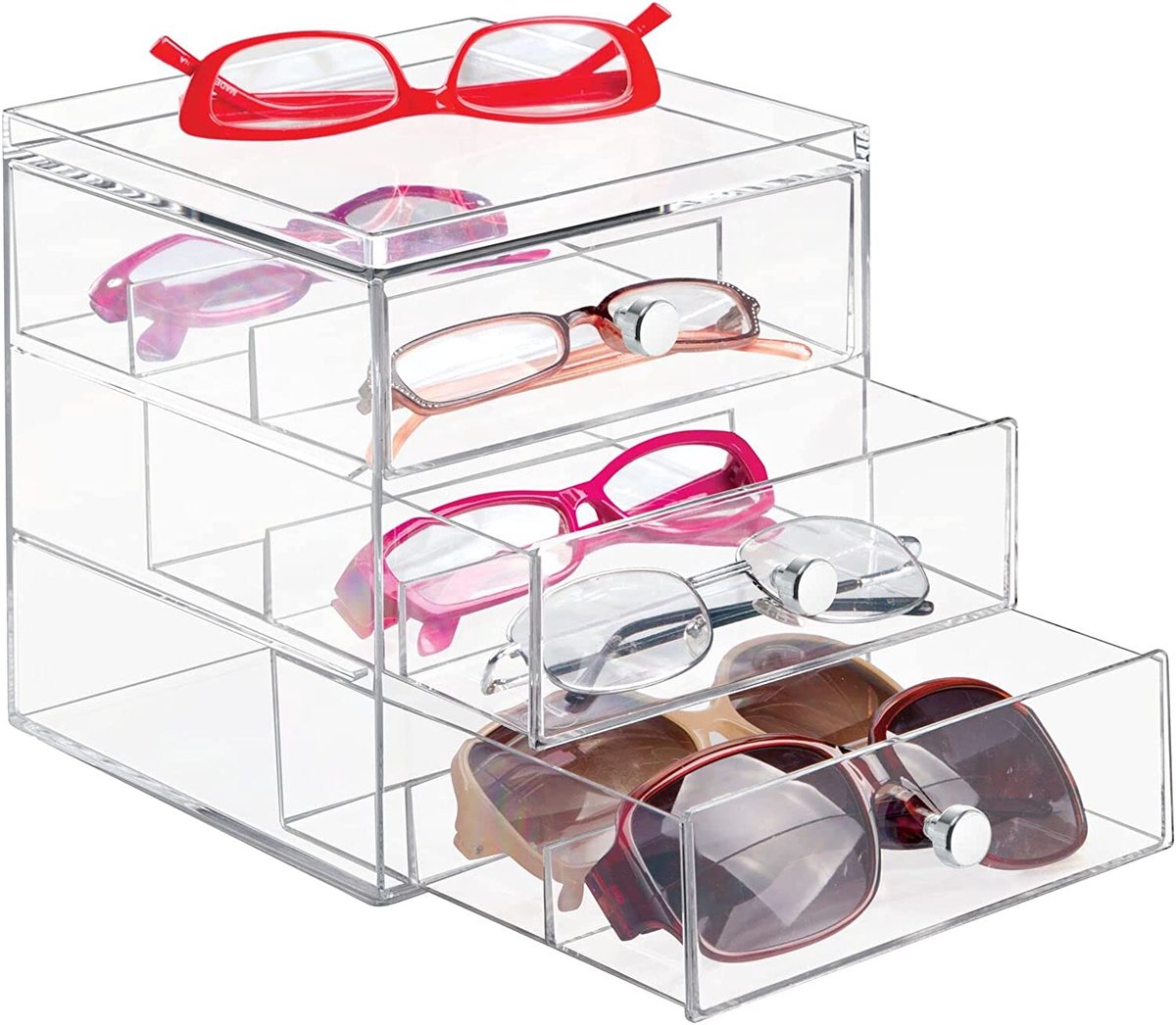 2 opbergdozen voor brillen, brillenhouders voor brillen, zonnebrillen en leesbrillen, transparant
