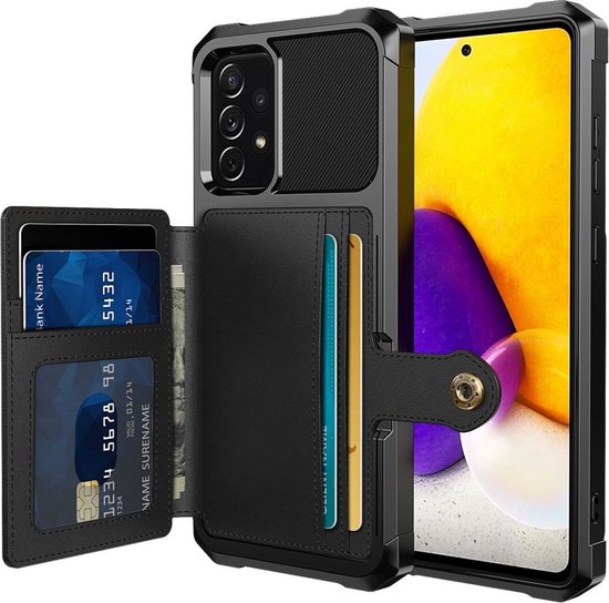 Foto: Portemonnee hoesje geschikt voor samsung galaxy a53 3 in 1 back cover met pasjeshouder telefoonhoesje voor pinpas met kaarthouder case met magneet voor auto houder zwart