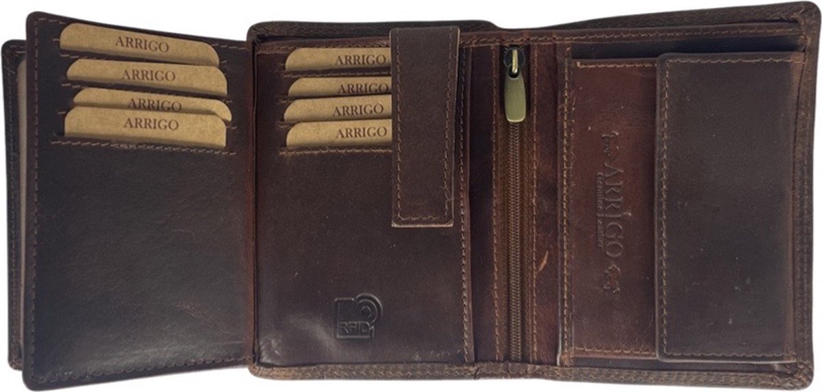 Portemonnee Heren - Bruin - RFID - Anti Skim - Leer - Portefeuille Heren - Pasjes - Roodbruin