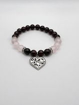 Granaat & Rozenkwarts (rood/roze) Edelsteen Armband met Hartje