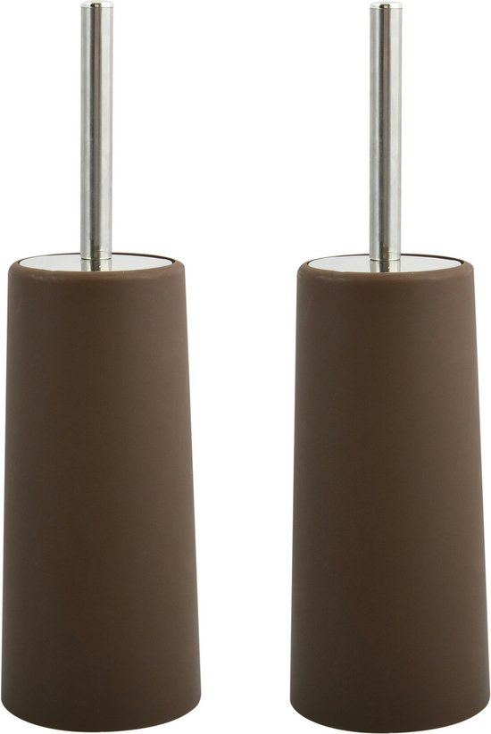 MSV Toiletborstel houder/WC-borstel - 2x - kastanje bruin - kunststof - 35 cm