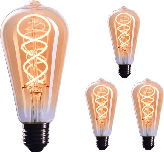 CROWN LED 3X Edison Gloeilamp E27 Fitting | Dimbaar, 4 W, 1800 K Warmwit, 230 V, EL17 | Antieke Filamentverlichting in Retro Vintage Industriële Look | EU-energieklasse: G