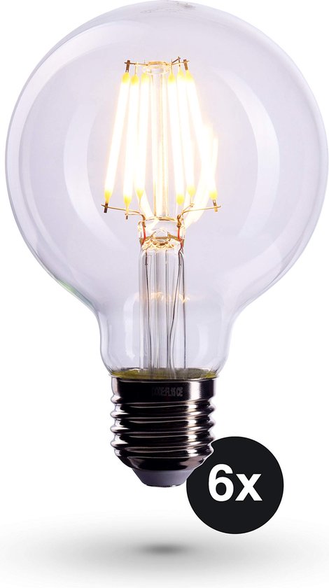 Crown LED 6 x Filament LillBear E27 -versie, 6W, 60W peer, warm wit, 230V, FL05, heldere lamp voor lichtverlichting vervangen