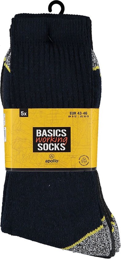 Chaussettes de Chaussettes de travail homme - Multipack chaussettes de travail - Zwart - Taille 43/46 - Chaussettes homme noir - chaussettes de travail homme 43/46 - Chaussettes de travail sans couture - Apollo