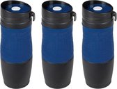3x Thermosbekers/warmhoudbekers donkerblauw/zwart 380 ml - Thermo koffie/thee isoleerbekers dubbelwandig met schroefdop