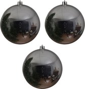 3x Grote zilveren kunststof kerstballen van 20 cm - glans - zilveren kerstboom versiering