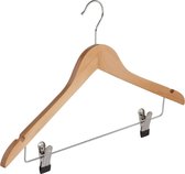 De Kledinghanger Gigant - 40 x Blouse / shirthanger lotushout naturel gelakt met rokinkepingen en anti-slip knijpers, 44 cm