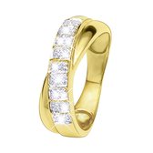 Lucardi Dames Ring met 18 diamanten 0,08ct - Ring - Cadeau - 14 Karaat Goud - Geelgoud