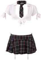 Cottelli Collection – Stout School Meisje Set met Rok en Top voor Ondeugende Meiden – Maat XL – Wit