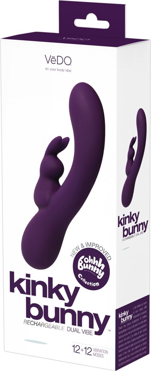 Vedo – Kinky Siliconen Bunny Vibrator met Ergonomisch Verfijnd Ontwerp – 19 cm – Paars