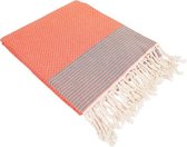 Fashion4wellness Fouta Candy Bright Orange - Petrol /  HAMAMDOEK- STRANDLAKEN - SAUNADOEK - 180 X 100 CM KATOEN