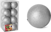 Gerim Kerstballen - 16 stuks - zilver - kunststof - glitters - D5 cm