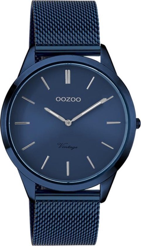 OOZOO Vintage series - Nacht blauwe horloge met nacht blauwe metal mesh armband - C20008 - Ø38