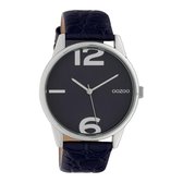 OOZOO Timepieces - Zilverkleurige horloge met avond blauwe leren band - C10377