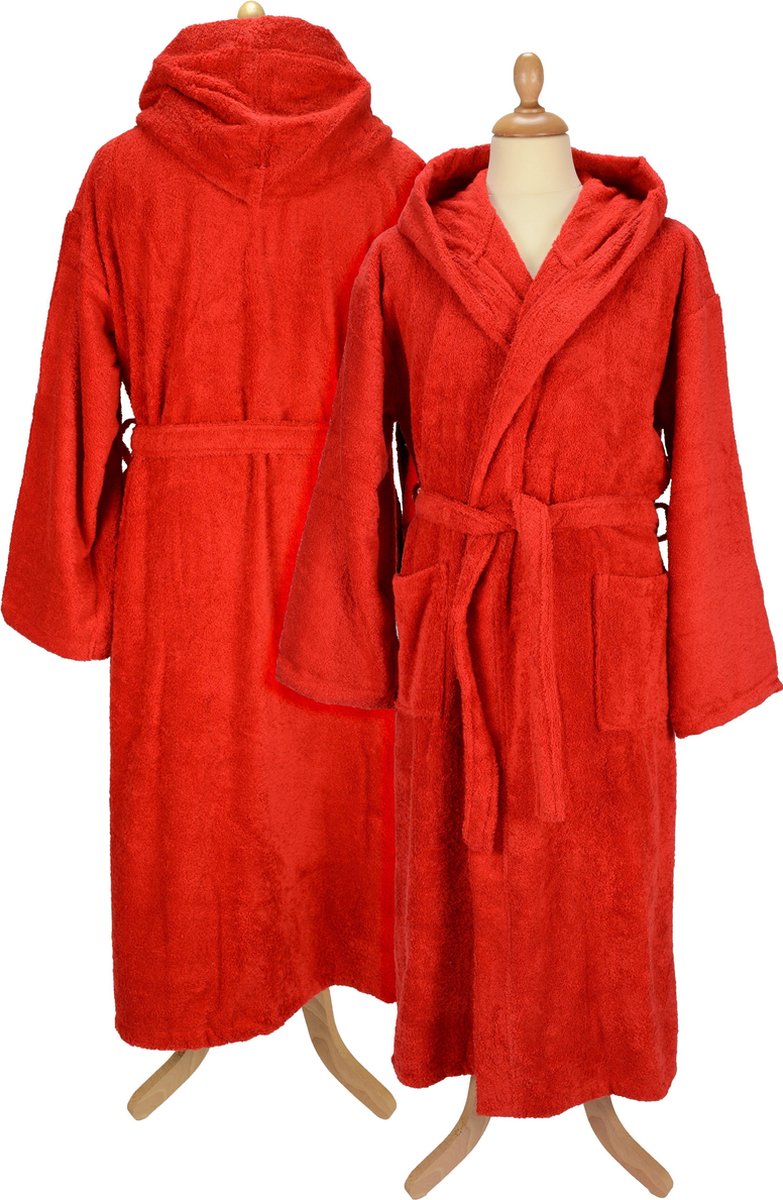 ARTG Robezz® - Badjas met Capuchon - 100% Badstof Katoen - Rood - Fire Red - Maat XXL - (2XL)