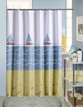 Sandesen® Douchegordijn kleurrijk met strand en oceaanpatroon 180x200cm ringen inbegrepen