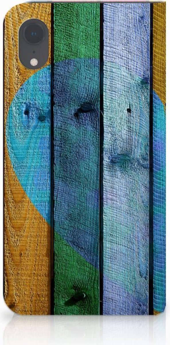 Apple iPhone Xr Book Wallet Case Wood Heart - Cadeau voor je Vriend