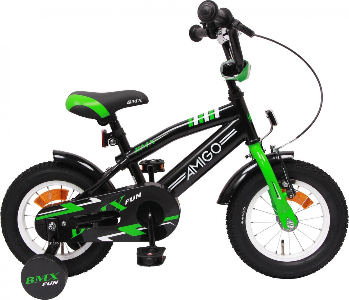 Amigo BMX Fun - Kinderfiets 12 inch - Jongens - Zwart/Groen