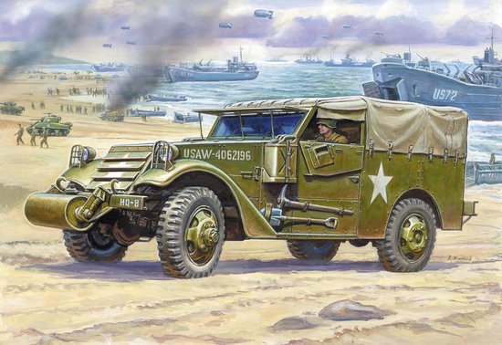 Zvezda Modelbouwpakket Militaire voertuigen - 3581 WWII M-3 Armored Scout Car - with Canvas Plastic - 1:35 - Modelbouw