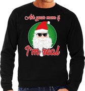 Foute Kersttrui / sweater - ask your mom i am real - zwart voor heren - kerstkleding / kerst outfit M (50)