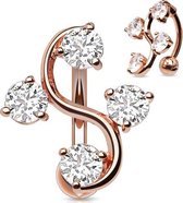 Navelpiercing 4 steentjes wit gold plated rose kleur