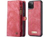 iPhone 11 Pro Bookcase hoesje - CaseMe - Effen Rood - Leer - Portemonnee met 11 Vakjes voor Pasjes en Ritsvak