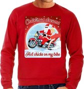 Foute Kersttrui / sweater - Christmas dreams hot chicks on my bike - motorliefhebber / motorrijder / motor fan rood voor heren - kerstkleding / kerst outfit S (48)