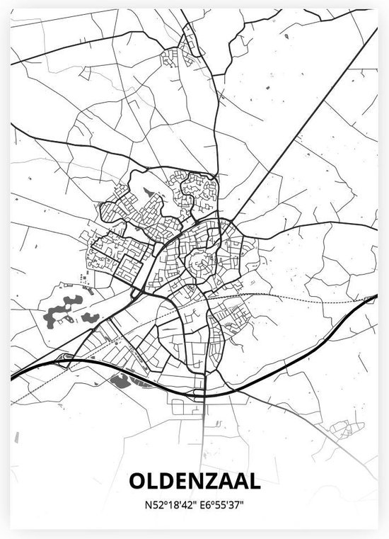 Oldenzaal plattegrond - A2 poster - Zwart witte stijl