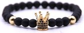 Kralen Armband met Goud Kleurige Kroontje - Zwart - Armband Mannen - Armband Dames - Armband Heren - Kroon Armband - Valentijnsdag voor Mannen - Valentijn Cadeautje voor Hem - Vale
