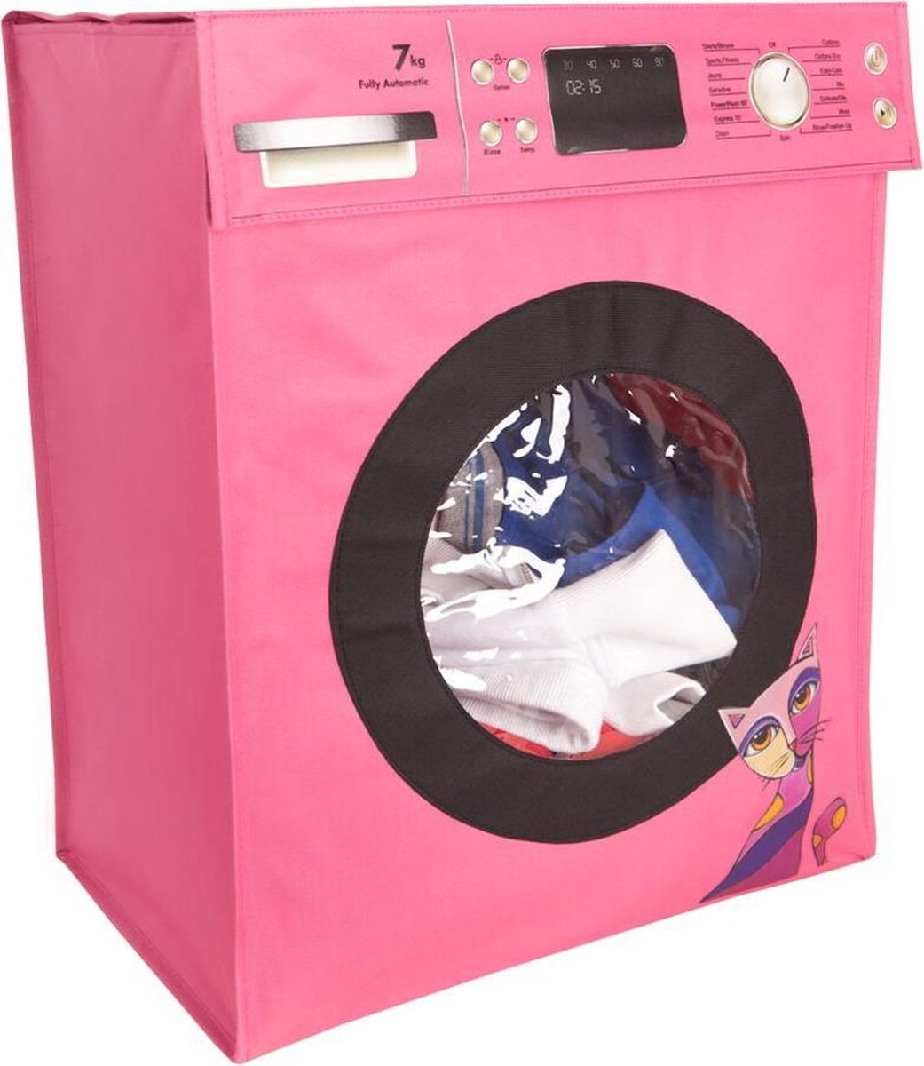 BiggDesign Wasmand - Waszak - Wassorteerder - Wasmand met deksel - Wasbox - Inklapbaar - Roze