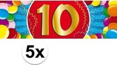 5x 10 Jaar leeftijd stickers 19 x 6 cm - 10 jaar verjaardag/jubileum versiering 5 stuks