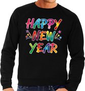 Oud en nieuw trui / sweater Happy New Year zwart voor heren S (48)